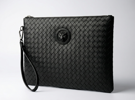 Pochette Homme en Cuir Tressé – Élégance Intemporelle