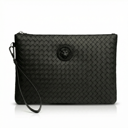 Pochette Homme en Cuir Tressé – Élégance Intemporelle