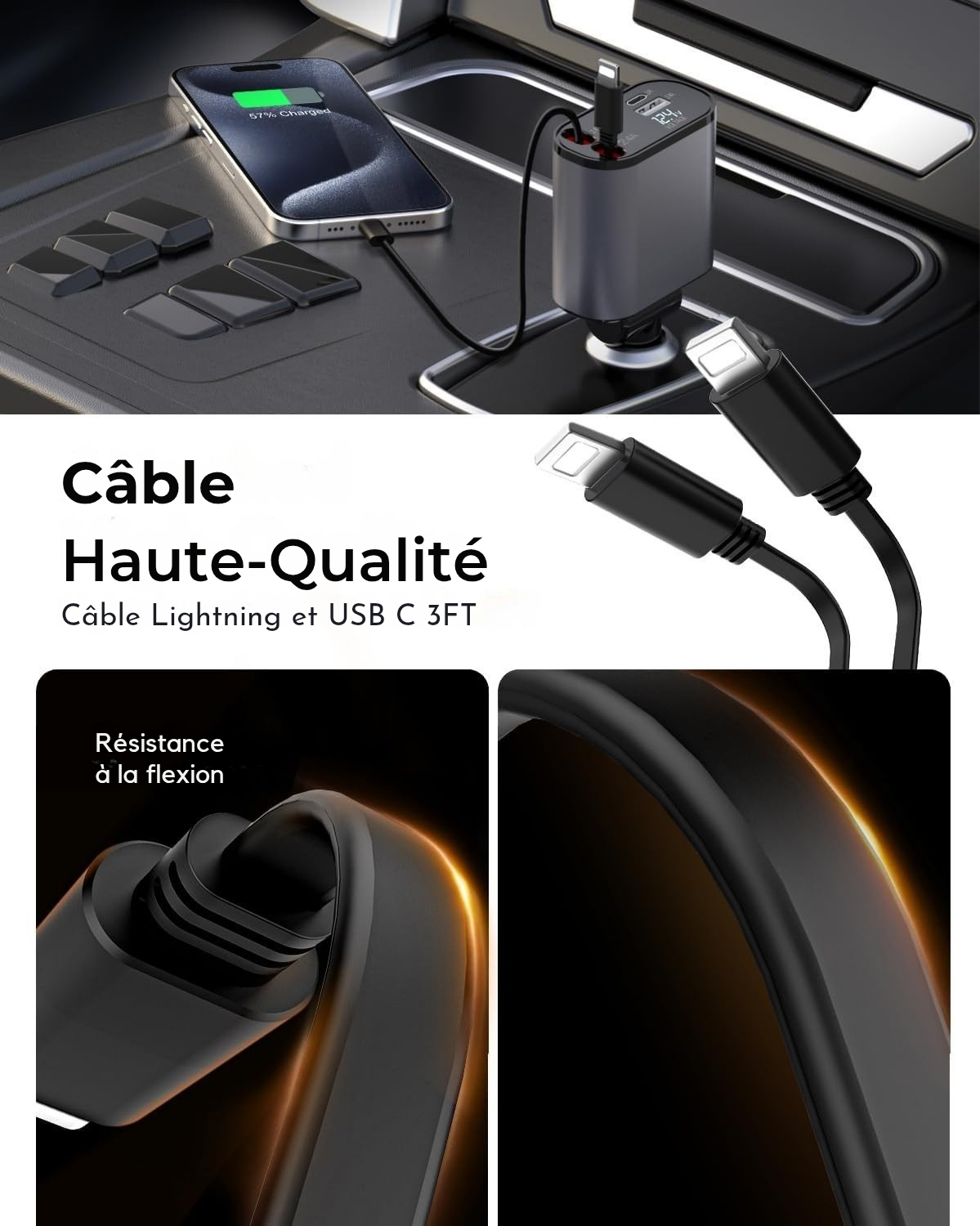 Chargeur voiture 4 en 1 – Super Fast Charge 120W | Recharge multi-appareils