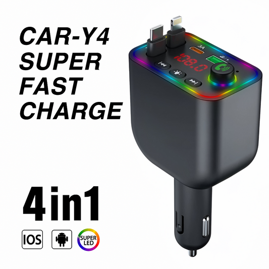 CAR-Y4 Chargeur Intelligent 4-en-1 – Ultra Rapide + Câble Rétractable